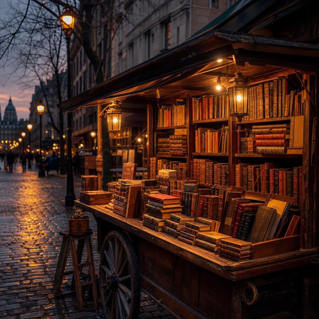 Nidha Books World shelves at dusk